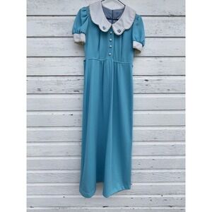 JCPenney Fashions Maxi Dress Woman's Size‎ 9 Blue Vintage Lace Collar